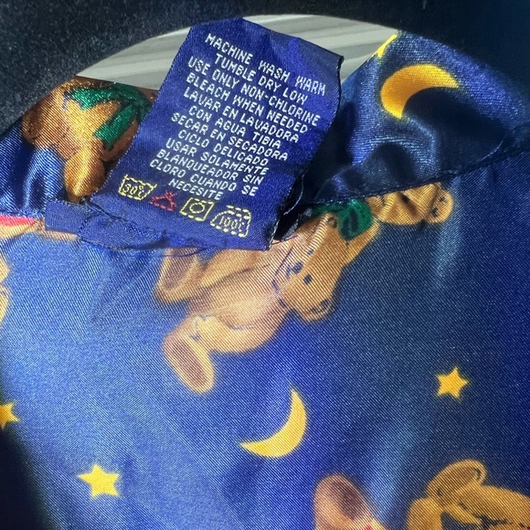 Vintage Women’s Esleep Large Navy Button Up Top With Teddy Bears Satin Sleepwear - Picture 4 of 11